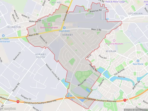 Hornby, Canterbury Polygon Area Map