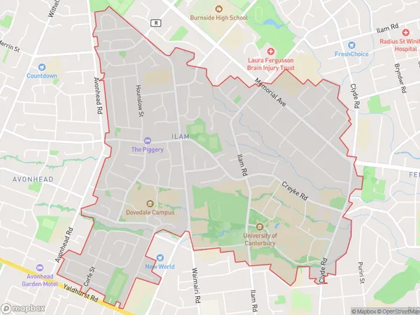 Ilam, Canterbury Polygon Area Map