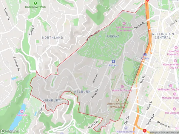 Kelburn, Wellington Polygon Area Map