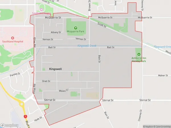 Kingswell, Southland Polygon Area Map