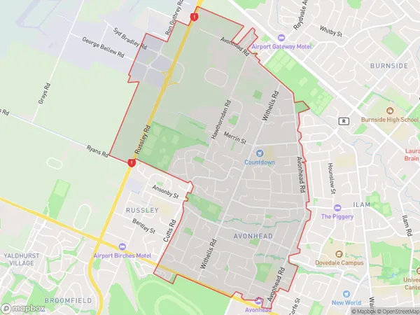 Avonhead, Canterbury Polygon Area Map