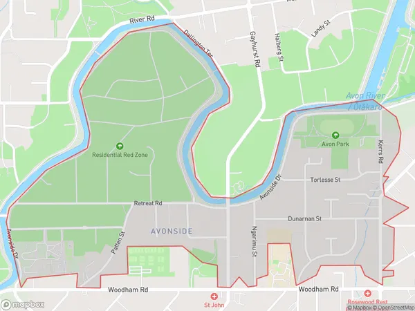 Avonside, Canterbury Polygon Area Map