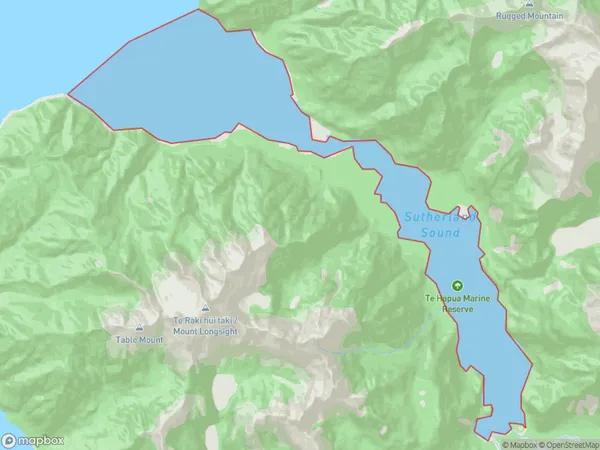 Te Hapua / Sutherland Sound, Southland Polygon Area Map