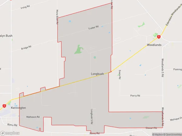 Longbush, Southland Polygon Area Map