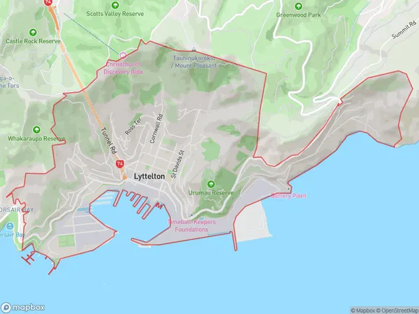 Lyttelton, Canterbury Polygon Area Map