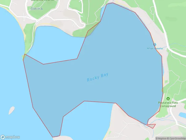 Rocky Bay / Whakanewha Bay, Auckland Polygon Area Map