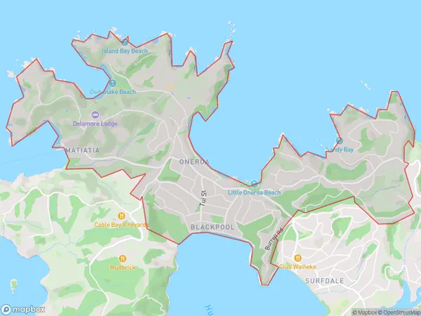 Oneroa, Auckland Polygon Area Map