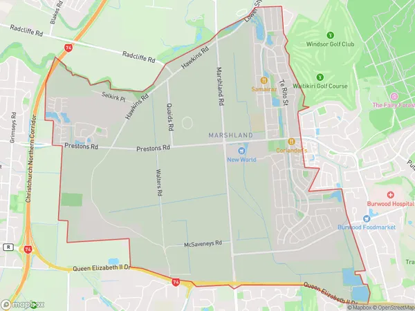 Marshland, Canterbury Polygon Area Map