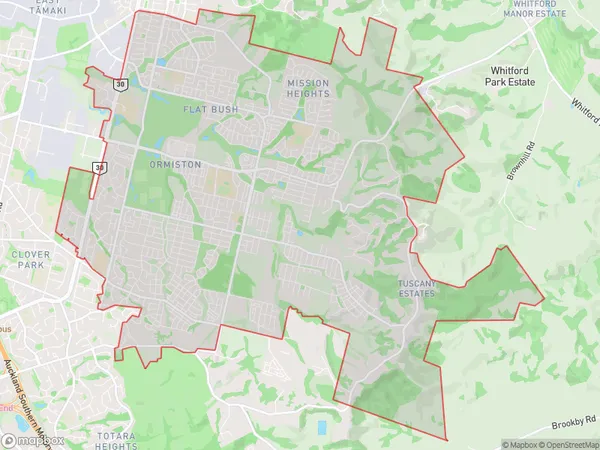 Flat Bush, Auckland Polygon Area Map