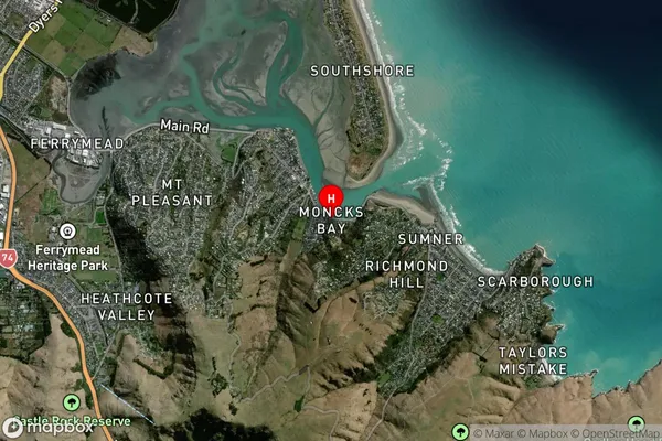 Moncks Bay,Canterbury Satellite Map