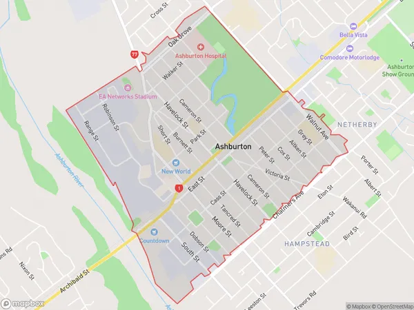 Ashburton, Canterbury Polygon Area Map