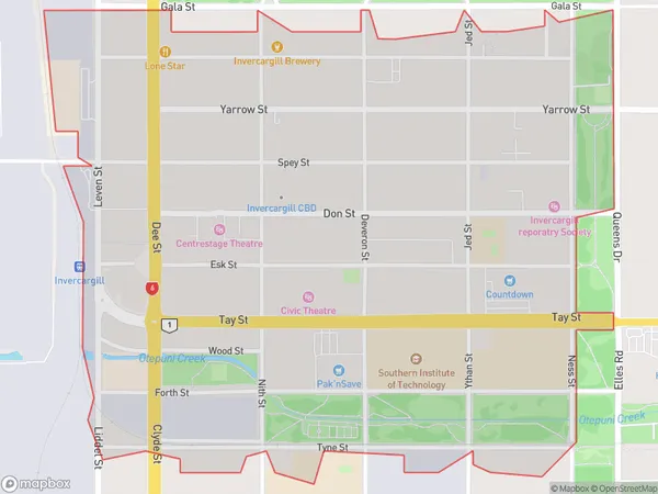 Invercargill, Southland Polygon Area Map