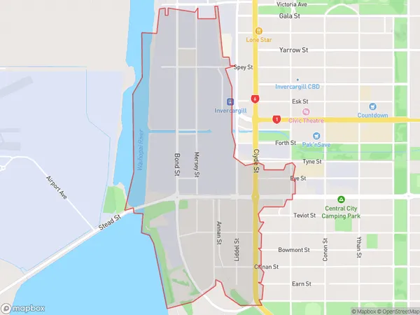 West Invercargill, Southland Polygon Area Map