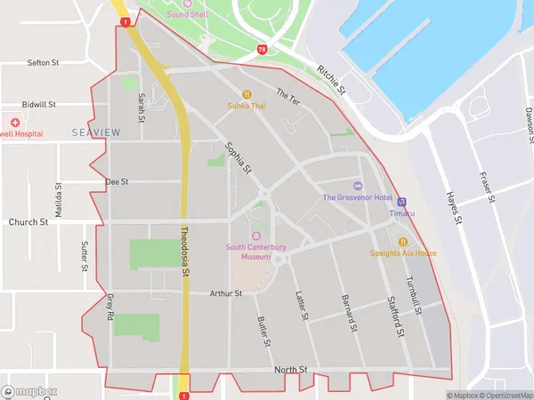 Timaru, Canterbury Polygon Area Map