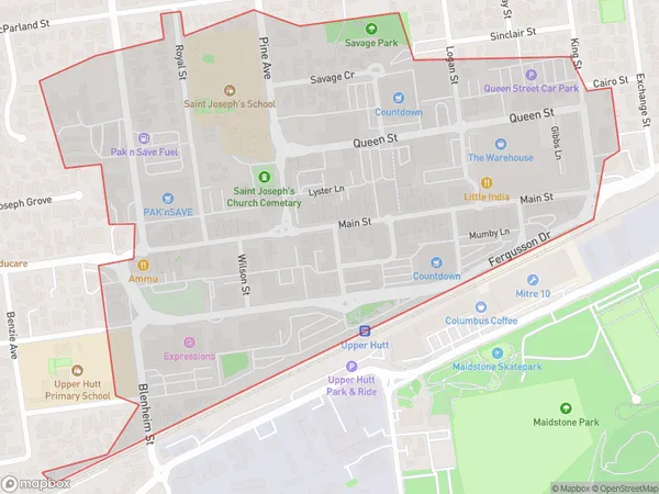 Upper Hutt Central, Wellington Polygon Area Map