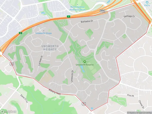 Unsworth Heights, Auckland Polygon Area Map