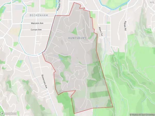 Huntsbury, Canterbury Polygon Area Map