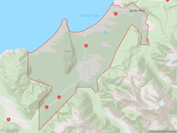 Bruce Bay, West Coast Polygon Area Map