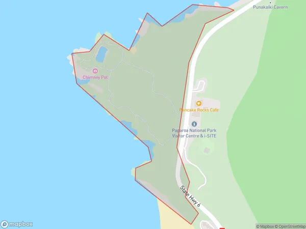 Pancake Rocks, Northland Polygon Area Map