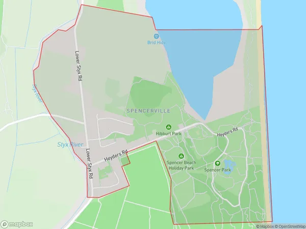 Spencerville, Canterbury Polygon Area Map