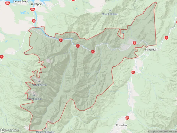 Lower Buller Gorge, West Coast Polygon Area Map