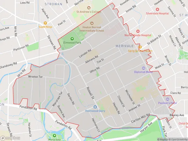 Merivale, Canterbury Polygon Area Map