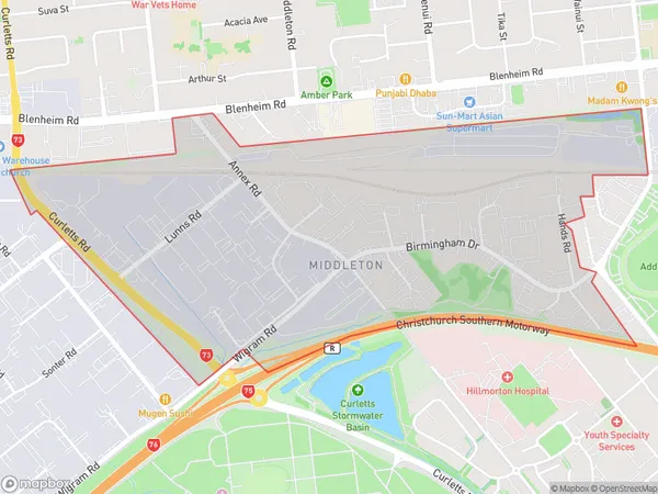 Middleton, Canterbury Polygon Area Map