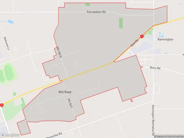 Mill Road, Southland Polygon Area Map