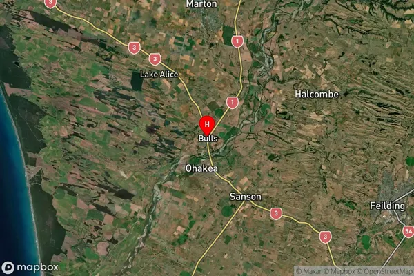 Bulls, Manawatu-Wanganui Satellite Map