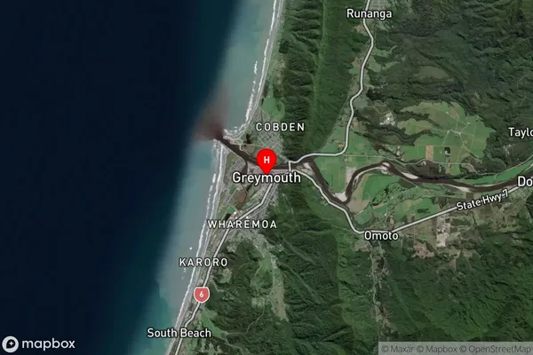 Buller, West Coast Satellite Map