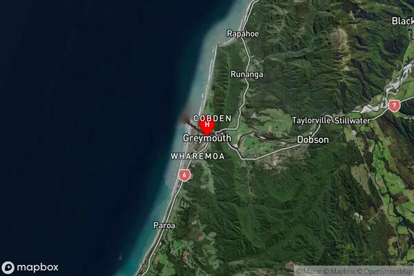 Greymouth, West Coast Satellite Map