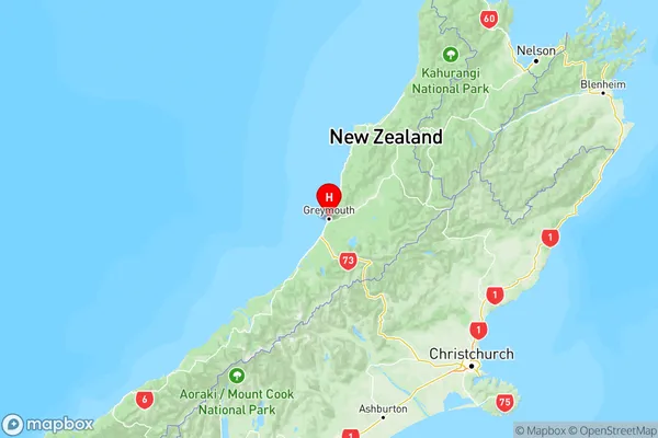 Westland, West Coast Region Map