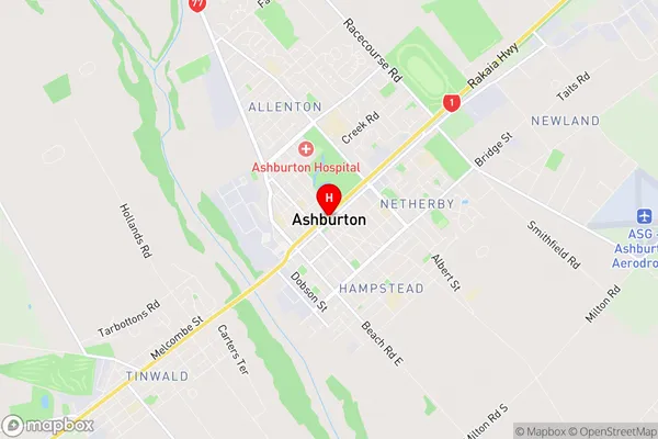 Ashburton, Canterbury Region Map