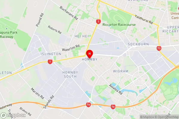 Hornby, Canterbury Region Map