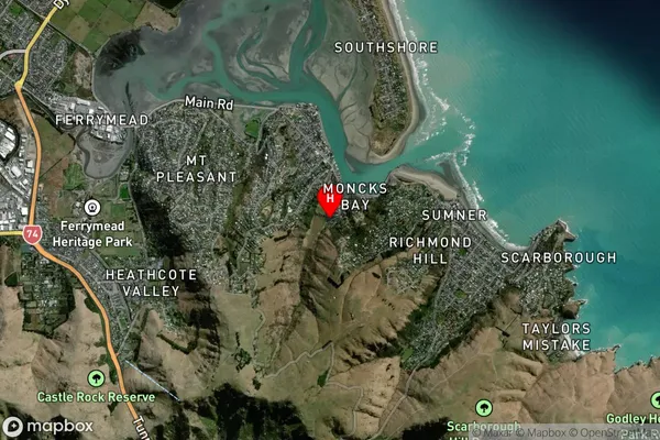 Moncks Bay, Canterbury Satellite Map