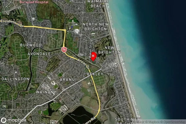 New Brighton, Canterbury Satellite Map