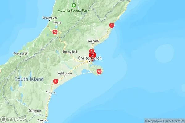 South New Brighton, Canterbury Region Map