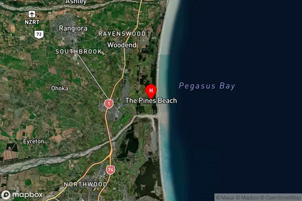 The Pines Beach, Canterbury Satellite Map