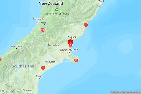 Woodend Beach, Canterbury Region Map