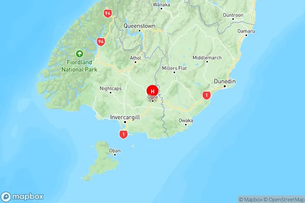 Gore Surrounds, Southland Region Map