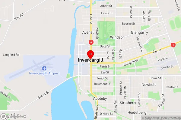 Invercargill, Southland Region Map