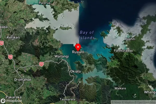 Russell, Northland Satellite Map